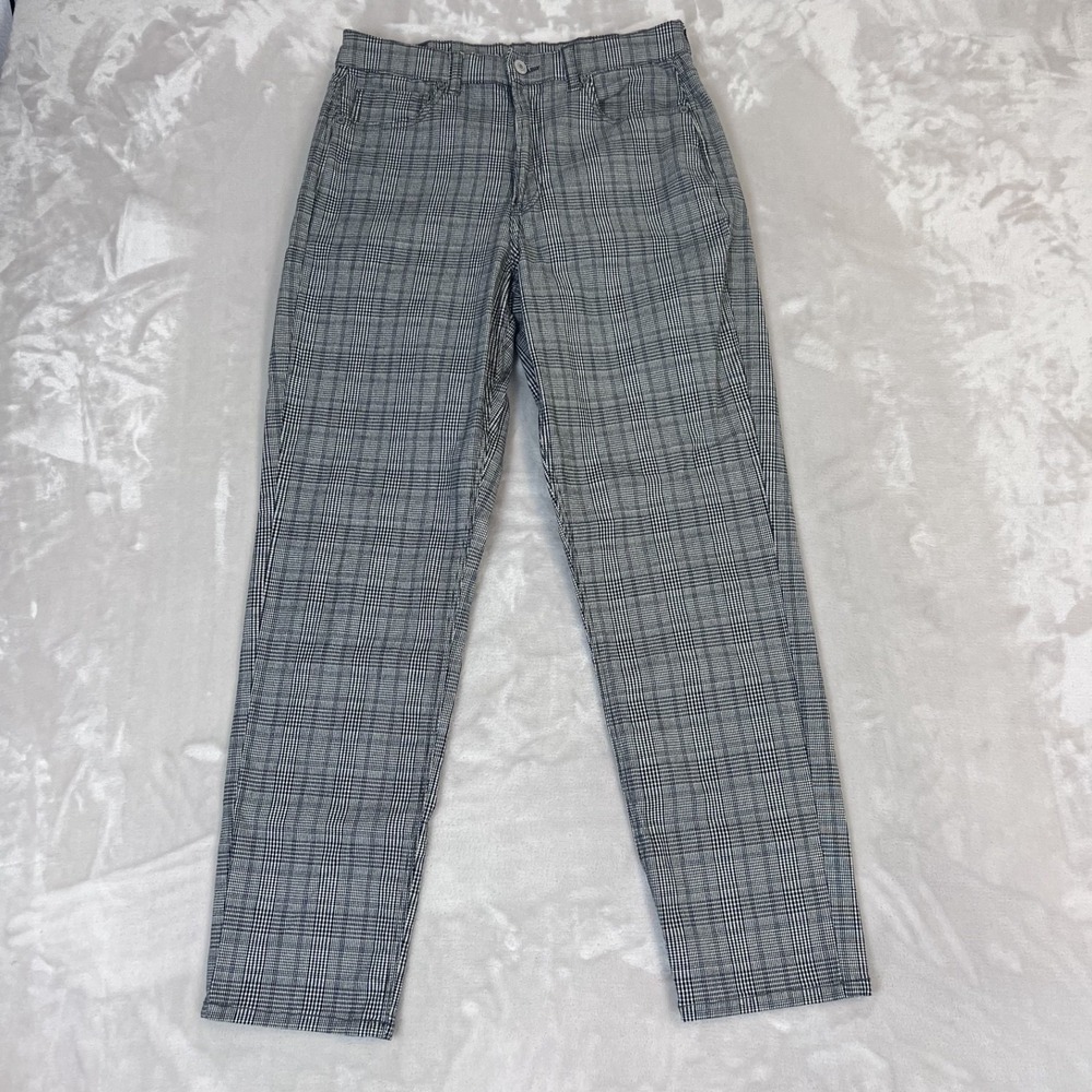 American Eagle Mom Jean Womens 8 Plaid Black White Pants Stretch Academia Preppy